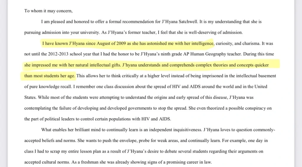 A screenshot of a teacher's email praising a "gifted" student while criticizing their "lack of organization" and "forgetfulness."